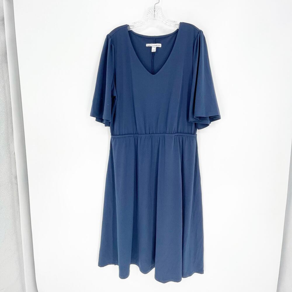 Girl with Curves V-Neck Navy Dress Size Large Petite